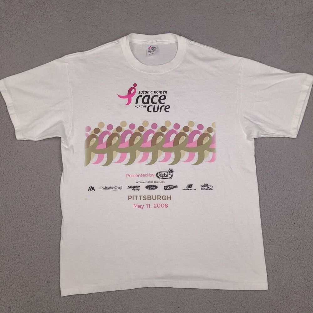 Susan G Komen Race‎ For The Cure T-Shirt Womens XL White 2008 Pittsburgh Running